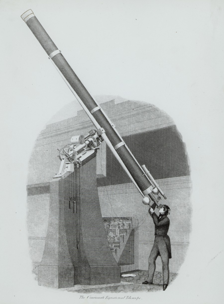 Illustration of astronomer looking through telescope